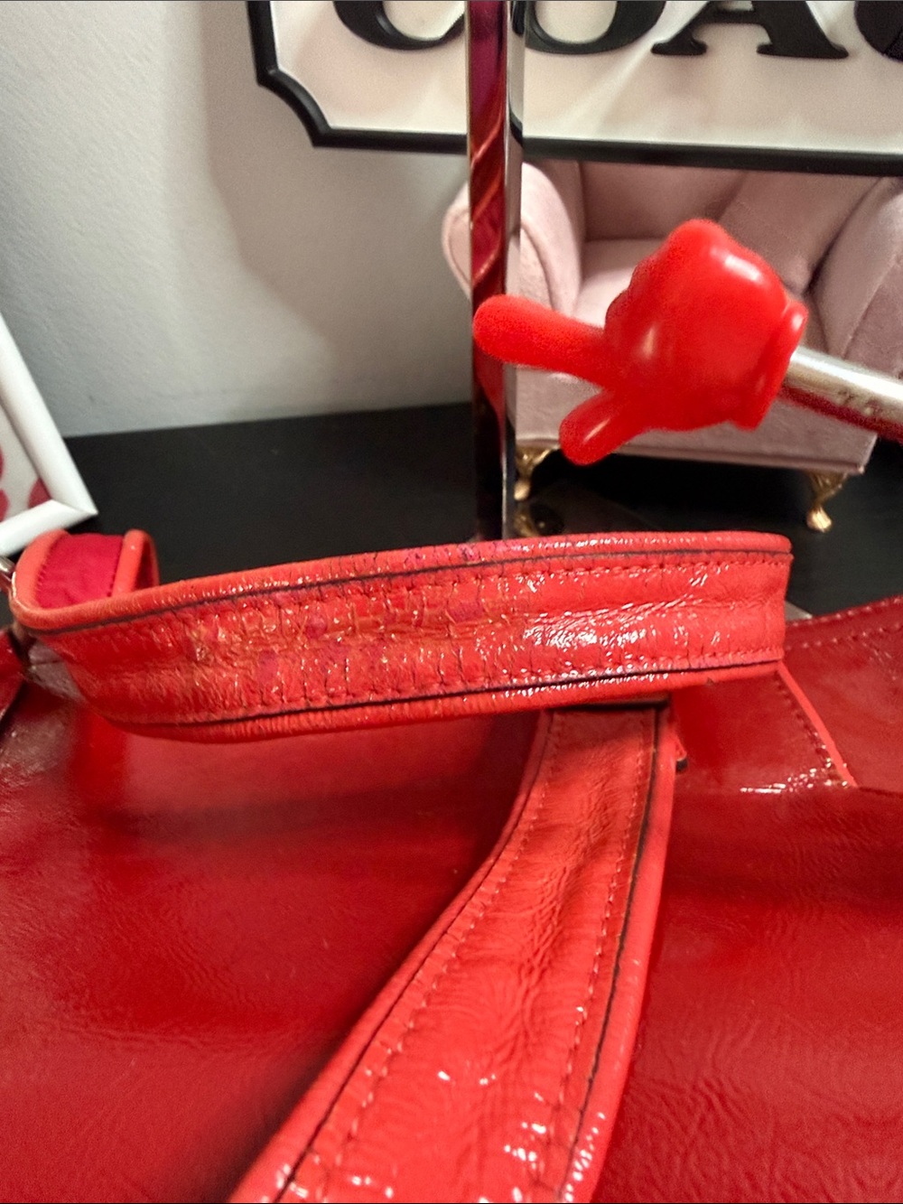 Coach Poppy Y2K Red Patent Leather Shoulder Bag with Front Pocket - Picture 13 of 17